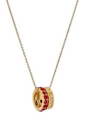 Tiny Tags You + Me Interlocking Rings Necklace 14K Gold Plated Red Adjustable